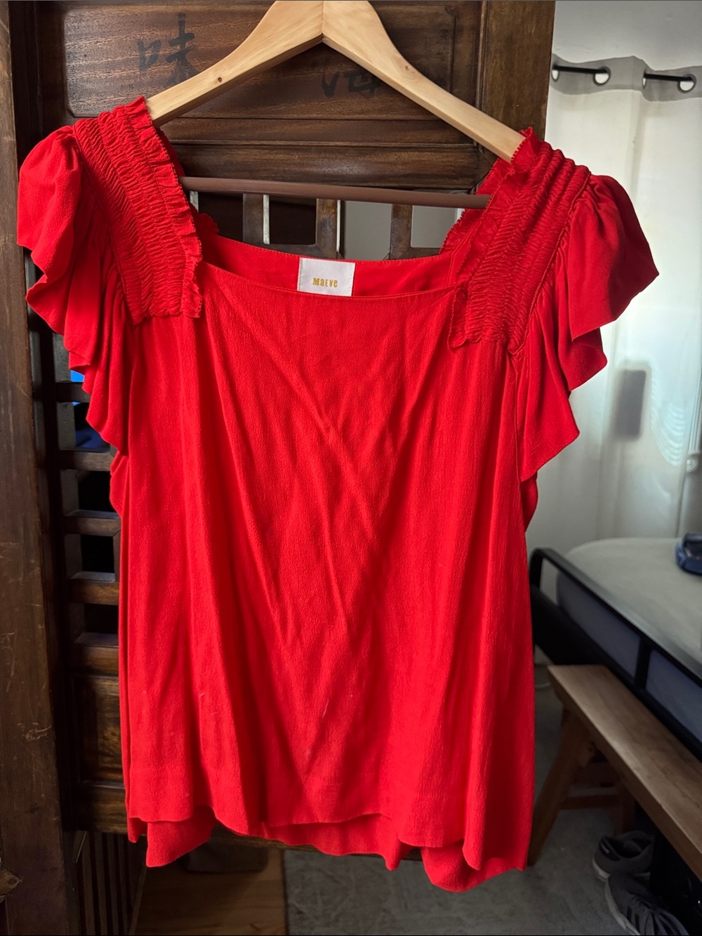 Maeve Vibrant Red Ruffle-Sleeve Blouse